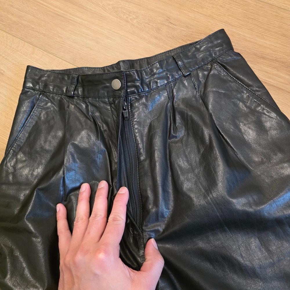 Tannery West Vintage Black Genuine Leather Pleated High Waist Pants Womens 8 - Picture 2 of 13